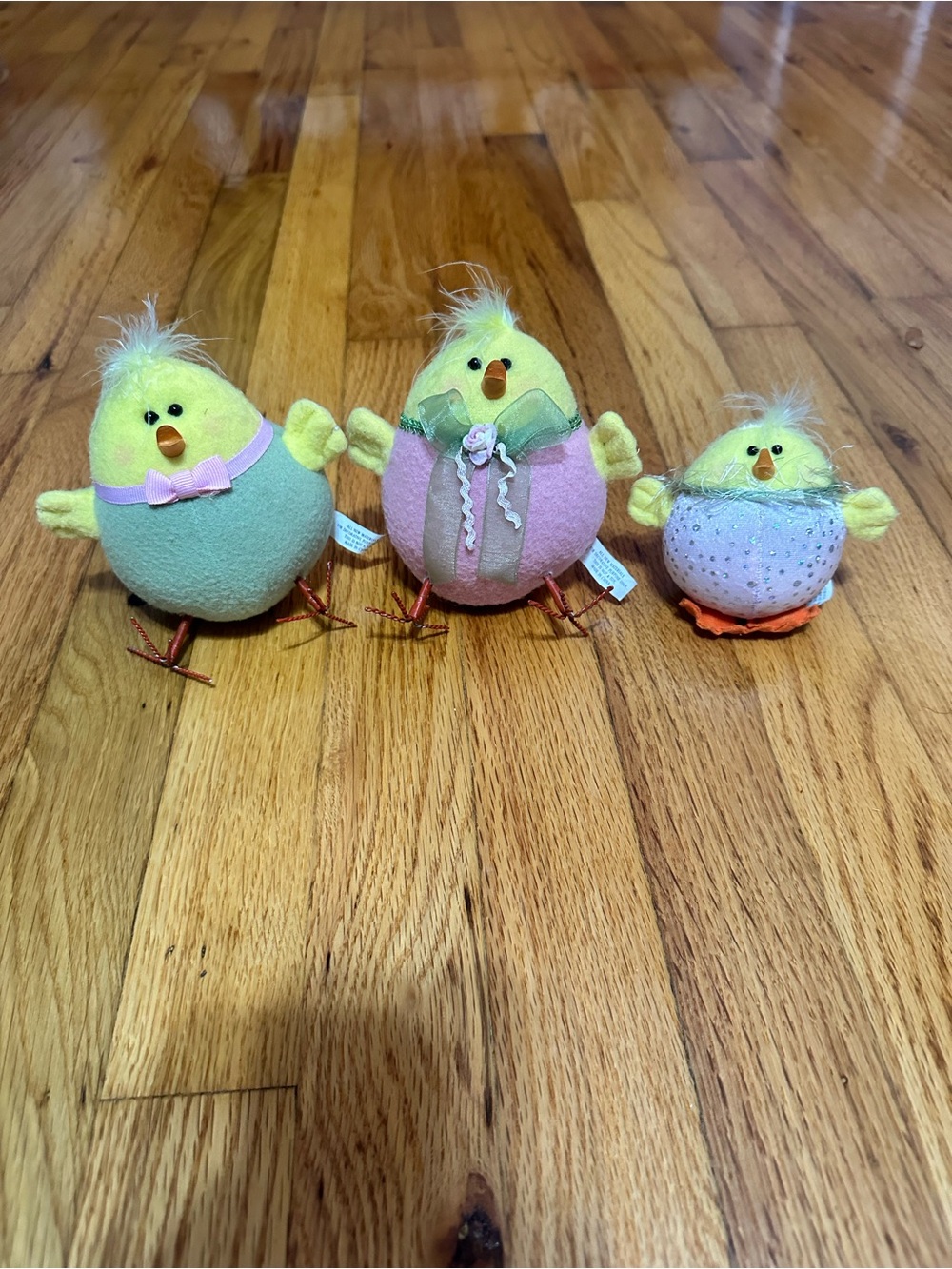 Set of 3 Plush Easter Chick Decorations - Yellow & Pastel